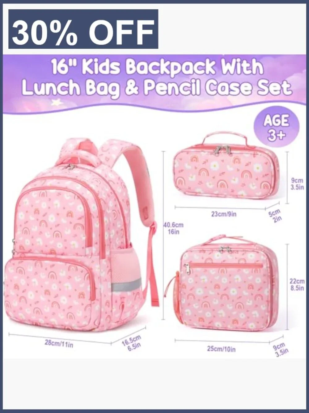 Kids 3-in-1 Backpack Set with Lunch Box and Pencil Case, Ages 3-12